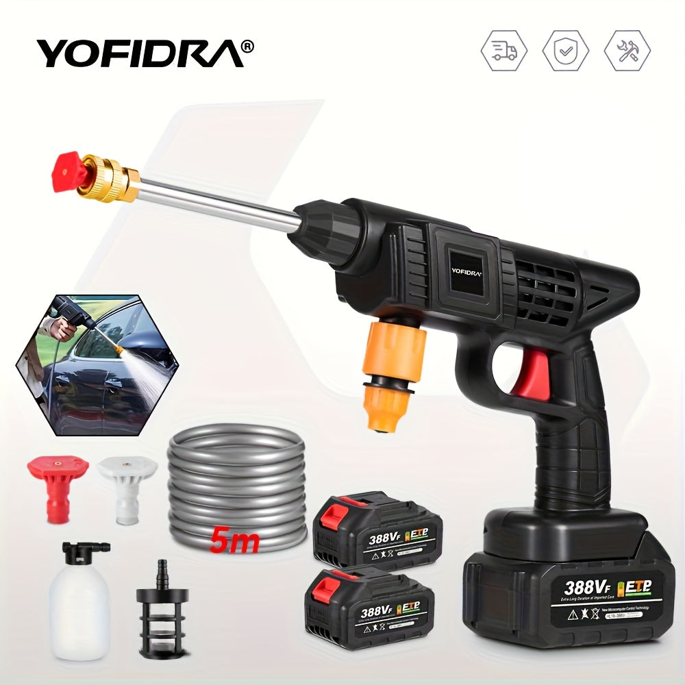 High Pressure Car Wash Water Gun Set with 2 Batteries Rechargeable Washing Machine Pressure Multikinetic Washer Adjustable Water Speed Suitable for Washing Cars Cleaning The Ground And Watering The Garden Yard