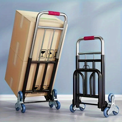 A Foldable SixWheel Stair Crawling Transporter Triangle Wheel Shopping CartLightweight For Shopping And Luggage Durable And Foldable For Convenient Storage Suitable For Moving Heavy Objects Up And Down Stairs Saving Labor